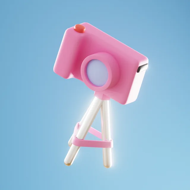 Cámara de fotos rosa renderizada en 3D