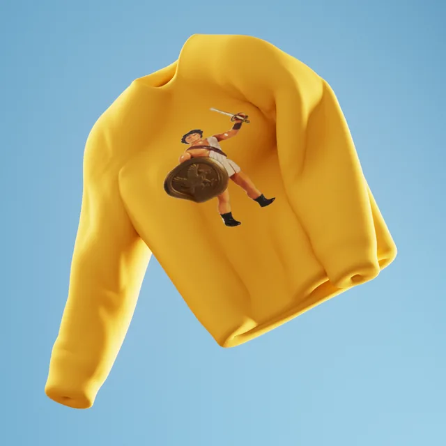 Pullover amarillo con estampa de gladiador renderizado en 3D